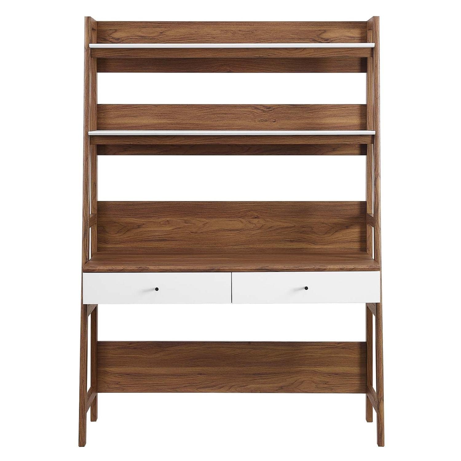 Modway Bixby Home Office Desk with Bookshelf in Walnut White EEI-6073-WAL-WHI
