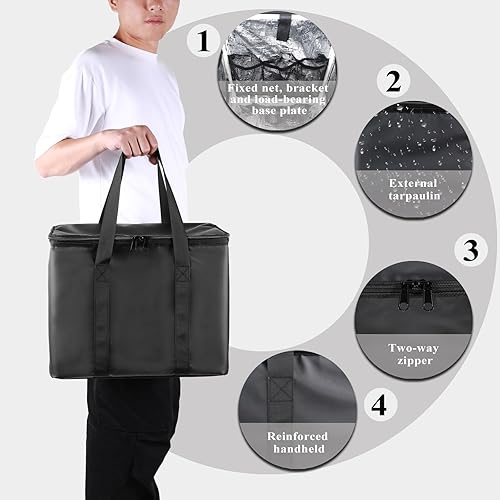 Miniatura 4 de Azuresw Bolsa aislada para entrega de alimentos, bolsa aislada para frío y calor con soporte y tabla de carga, bolsa aislante impermeable prémium