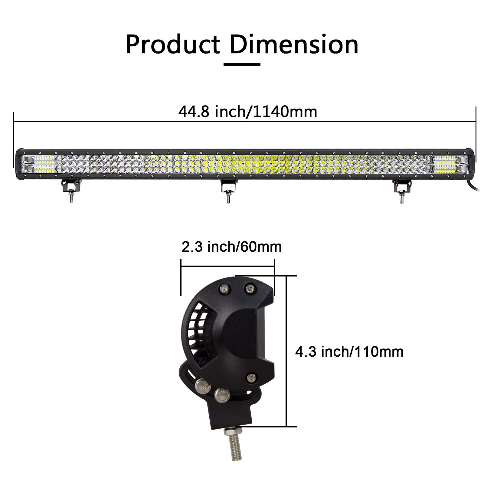 PICAA Barra Led Tres Fila 45 pulgadas 114CM 612W Barra de luz LED 12V Barra de luces LED Barra con Cable de luz de trabajo LED para SUV Offroad ATV UTV Tractor 4x4 coche auto