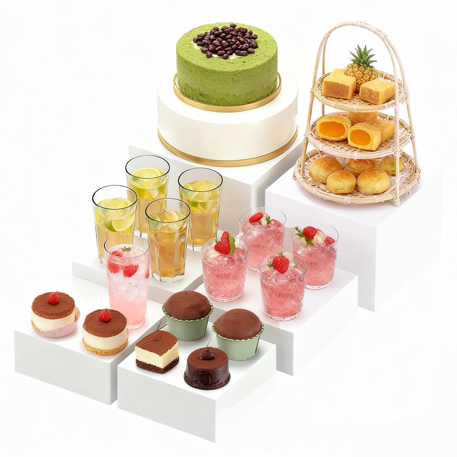 6 Pièces Presentoir Buffet,Cubes Blancs en Acrylique avec Fonds Creux,pour Restauration,Dessert,Bijoux,Figurines