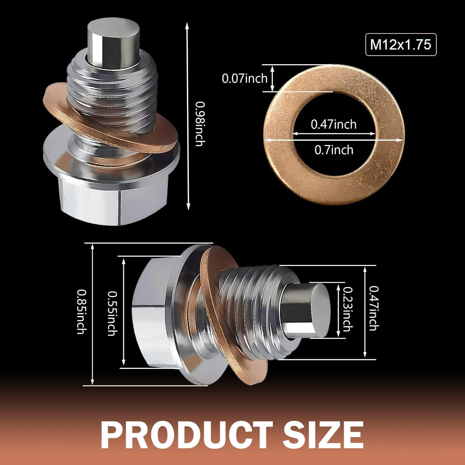 M16x1.5 Magnetic Oil Drain Plug, Magnetic Stainless Steel Oil Pan Drain Plug with 5PCS Copper Crush Washer, Universal Replacement for Most Cars, Motorcycles, and Boats image 2
