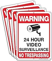 Faittoo 4-Pack Reflective No Trespassing Video Surveillance Signs, 10x7 Inch 0.40 Aluminum, Waterproof UV Protected for Home Business CCTV Security