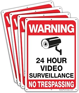 Faittoo 4-Pack Reflective No Trespassing Video Surveillance Signs, 10x7 Inch 0.40 Aluminum, Waterproof UV Protected for Home Business CCTV Security