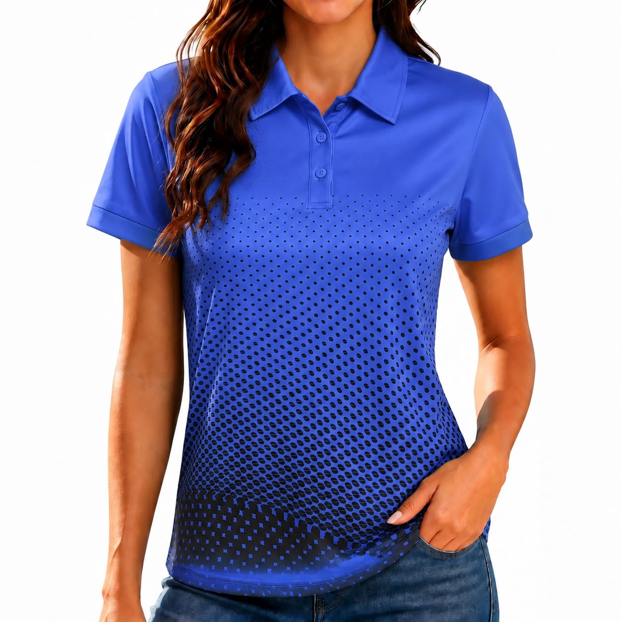 Little Beauty Polo de golf para mujer, manga corta, absorbe la humedad, camiseta atlética de tenis con 3 botones