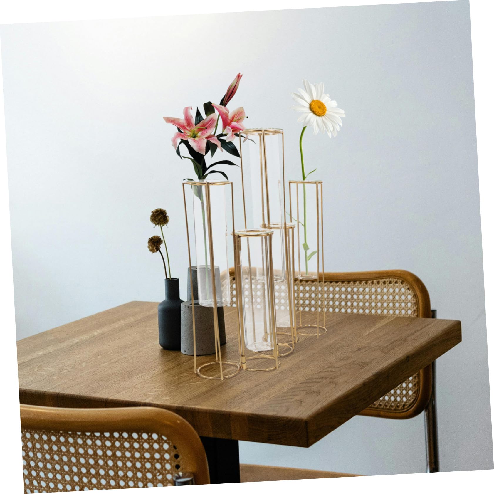 Vase Hydroponique Rotatif Verre avec Support Métallique Robuste pour Propagation de Plantes Décoration de Table pour Mariage et Intérieur