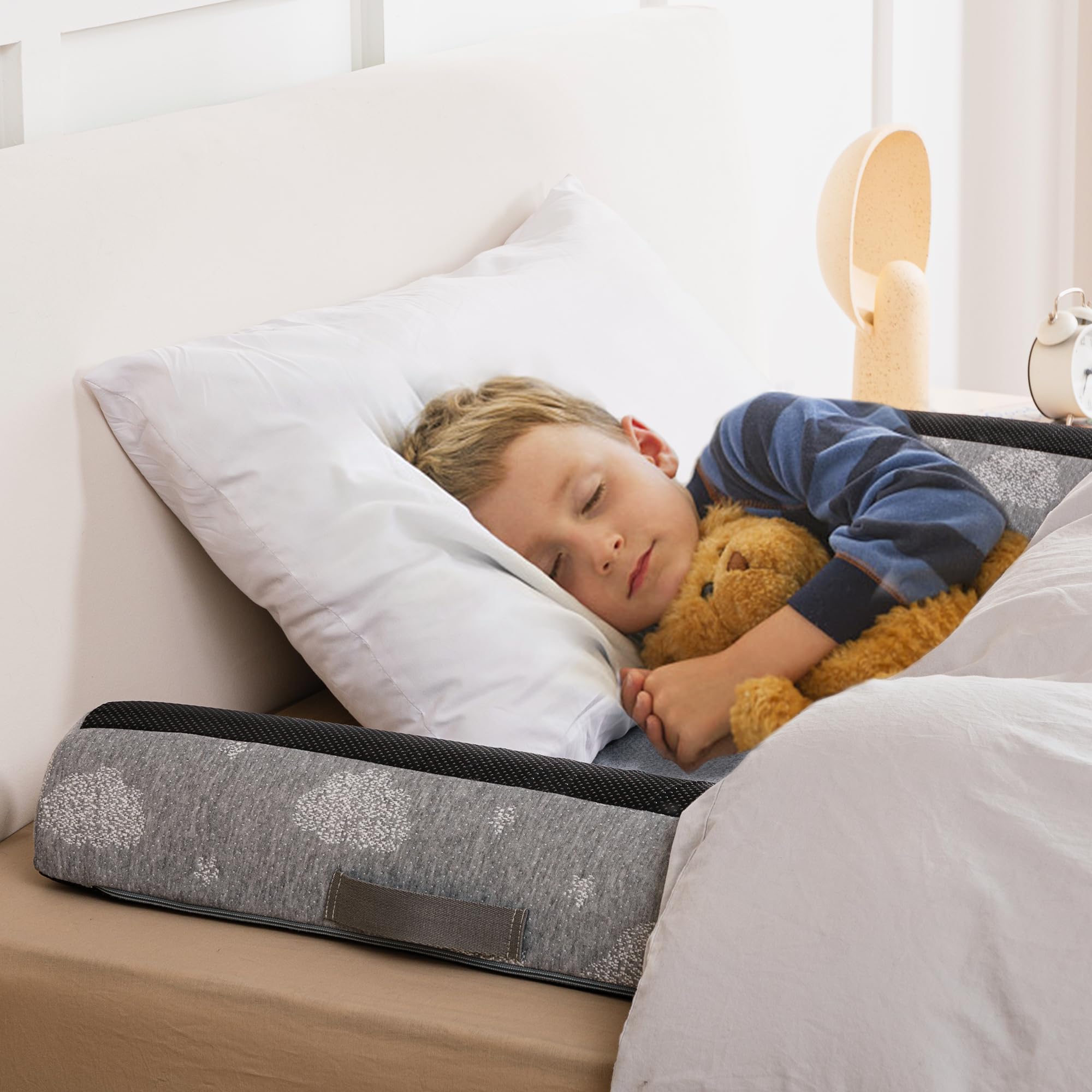 Sponda Letto Bambini Pieghevole + Pannolini - Guardia Paracolpi in Schiuma con Pastiglie Antiscivolo - Copertura Rimovibile Morbida Impermeabile e Lavabile - per Ragazzi, Anziani