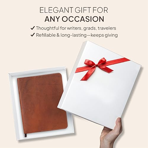 Miniatura 21 de Funda de cuero marrón A5 para diario, 5.75 x 8.25 pulgadas, funda de diario recargable para Moleskine grande, cubierta de cuero hecha a mano