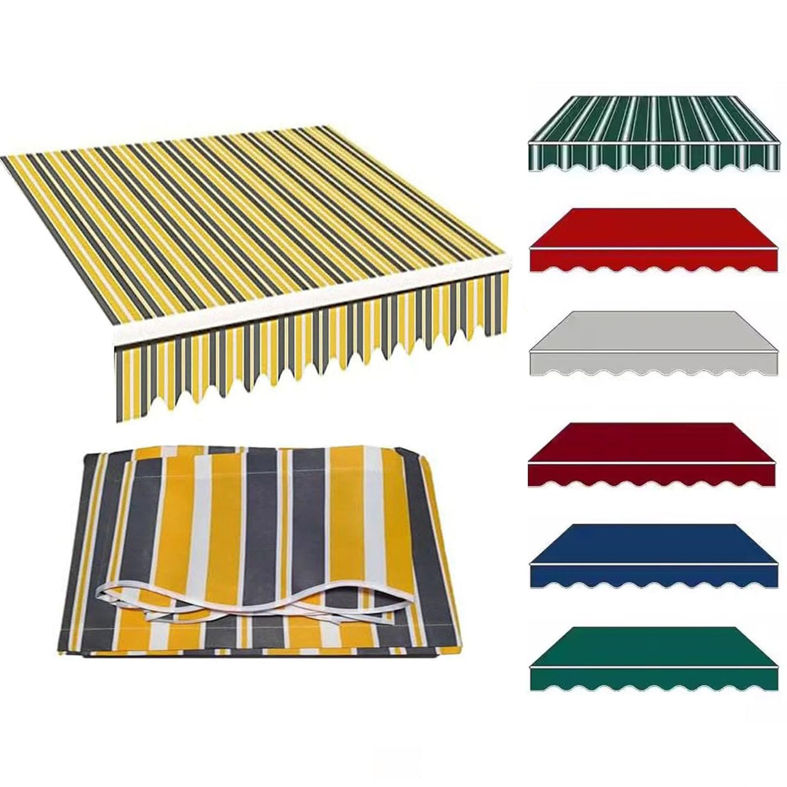 Tessuto Sostitutivo per Tenda da Sole Retrattile (Solo Tessuto) Copertura per Tendalino Parasole Tessuto in Poliestere Resistente all'Acqua Telo Parasole per Esterno(Size:8x11ft,Color:Righe Gialle)