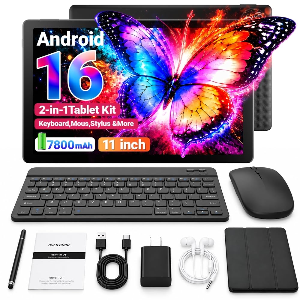Android 16 Tablet 11Inch, 2-in-1 Tablet with Keyboard Mouse Pen Case, 24GB+64GB+2TB, 7800…