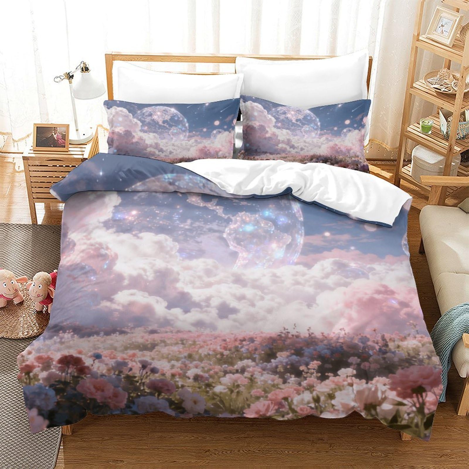 Housse de couette rêve doux nuages féériques 3D microfibre pour des nuits apaisées