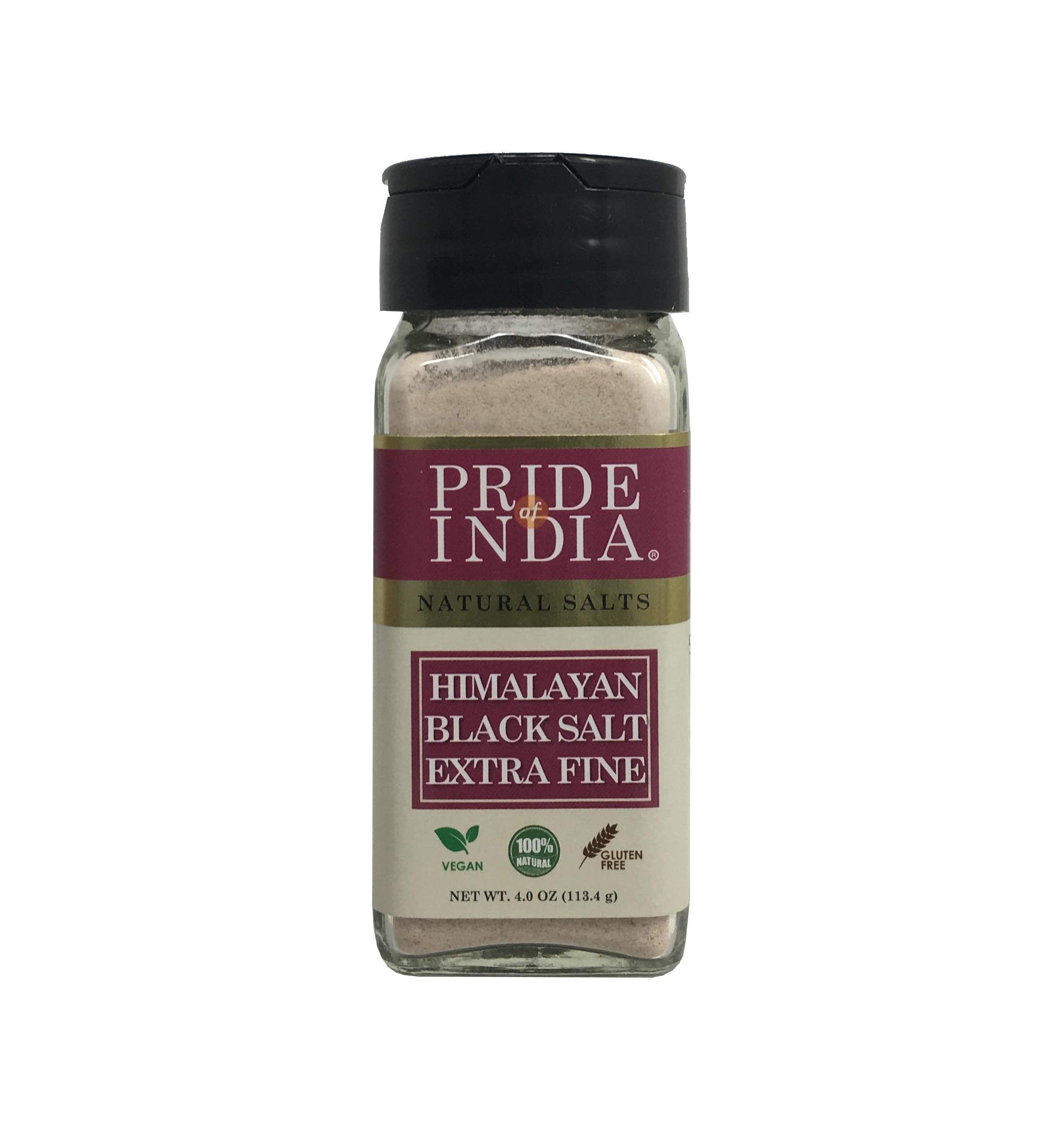 Pride Of India - Himalayan Black Rock Salt - Extra-Fine Grind, (4.0 oz, 113.4gm)- Kala Namak - Contains 84+ Minerals - Perfect for Cooking