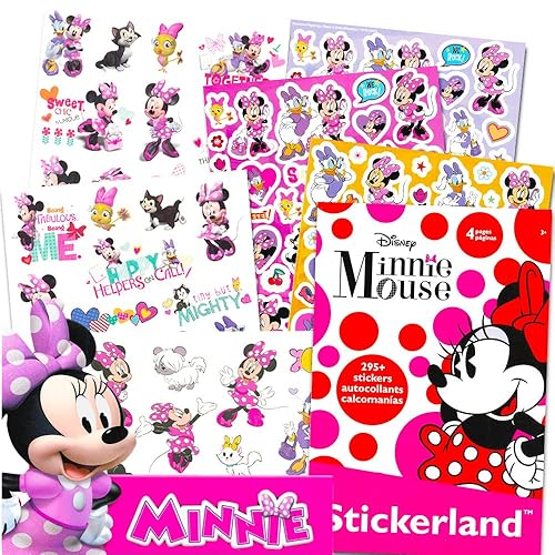 Paquete de calcomanías y tatuajes de Minnie Mouse para fiestas (paquete con 200 calcomanías y 50 tatuajes temporales)