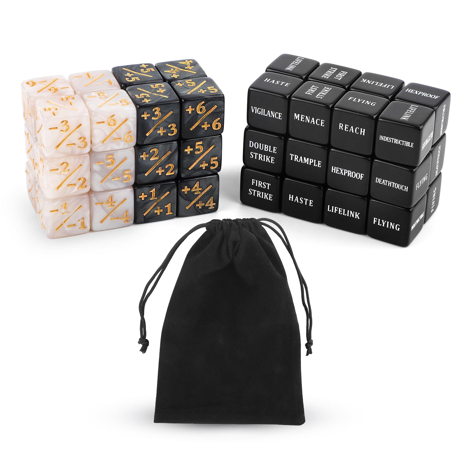Gosknor 48pcs Abilities Keywords Counter Dice, Acrylic Tokens Dice Set with Velvet Bag for MTG TCG Card Gaming Accessories for Party Table Games Bars