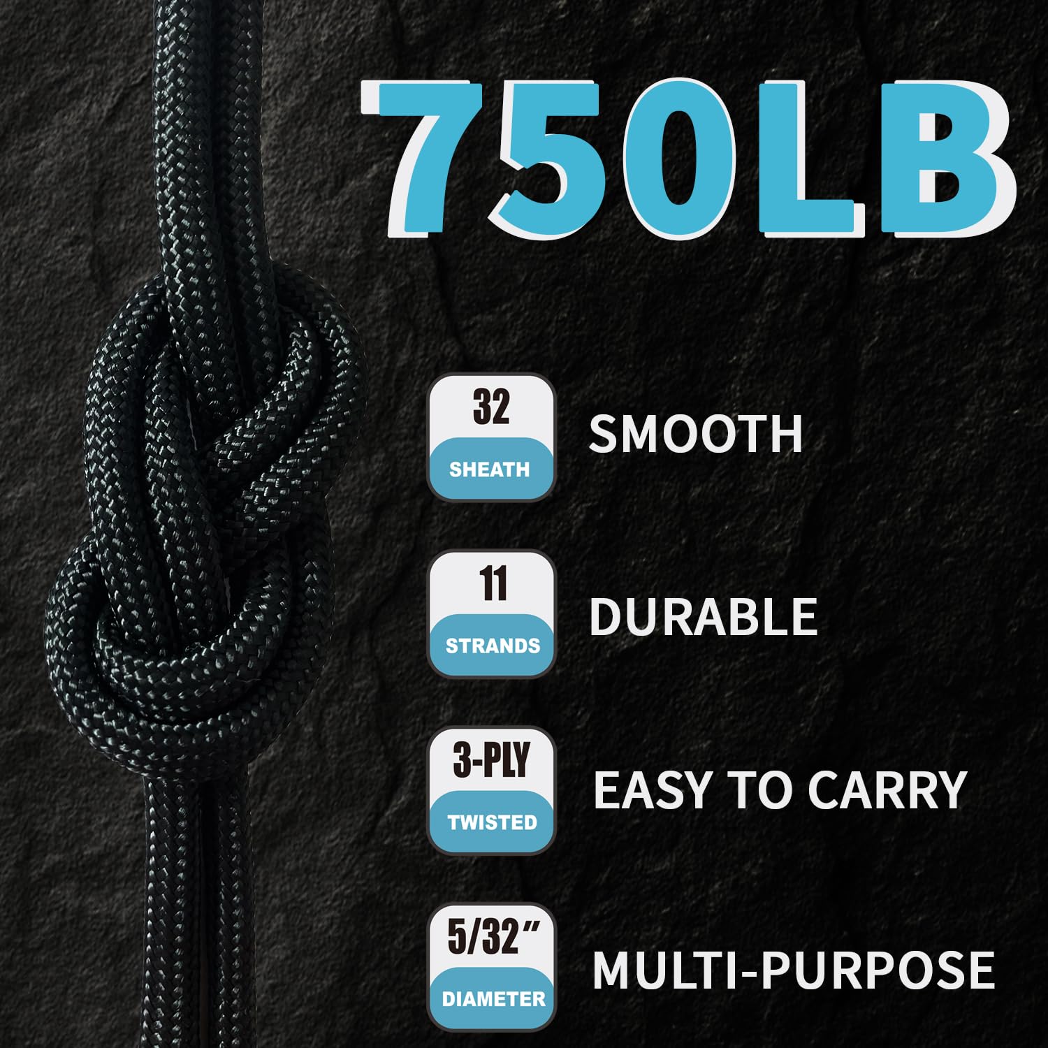 Paracord, 340 kg, 4 mm, 11 Stränge, strapazierfähiges Nylon-Paracord-Seil für Camping, Outdoor, Schwarz, 300 m