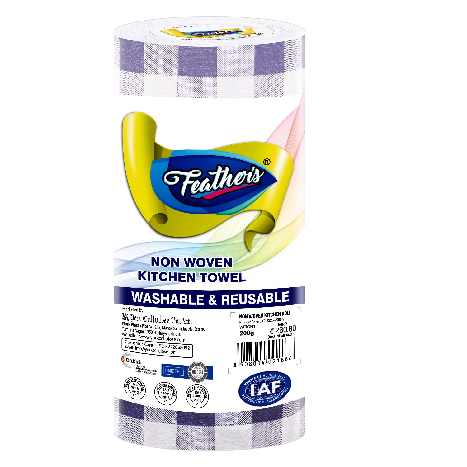 Feather's Smartchoice Reusable Kitchen Towel Roll | 160 Pulls, Pack of 1 | Non Woven, Washable & Multipurpose Kitchen Tissue Roll | Clean wet surface, dishes, appliance, etc | Wash, Re-use and Repeat