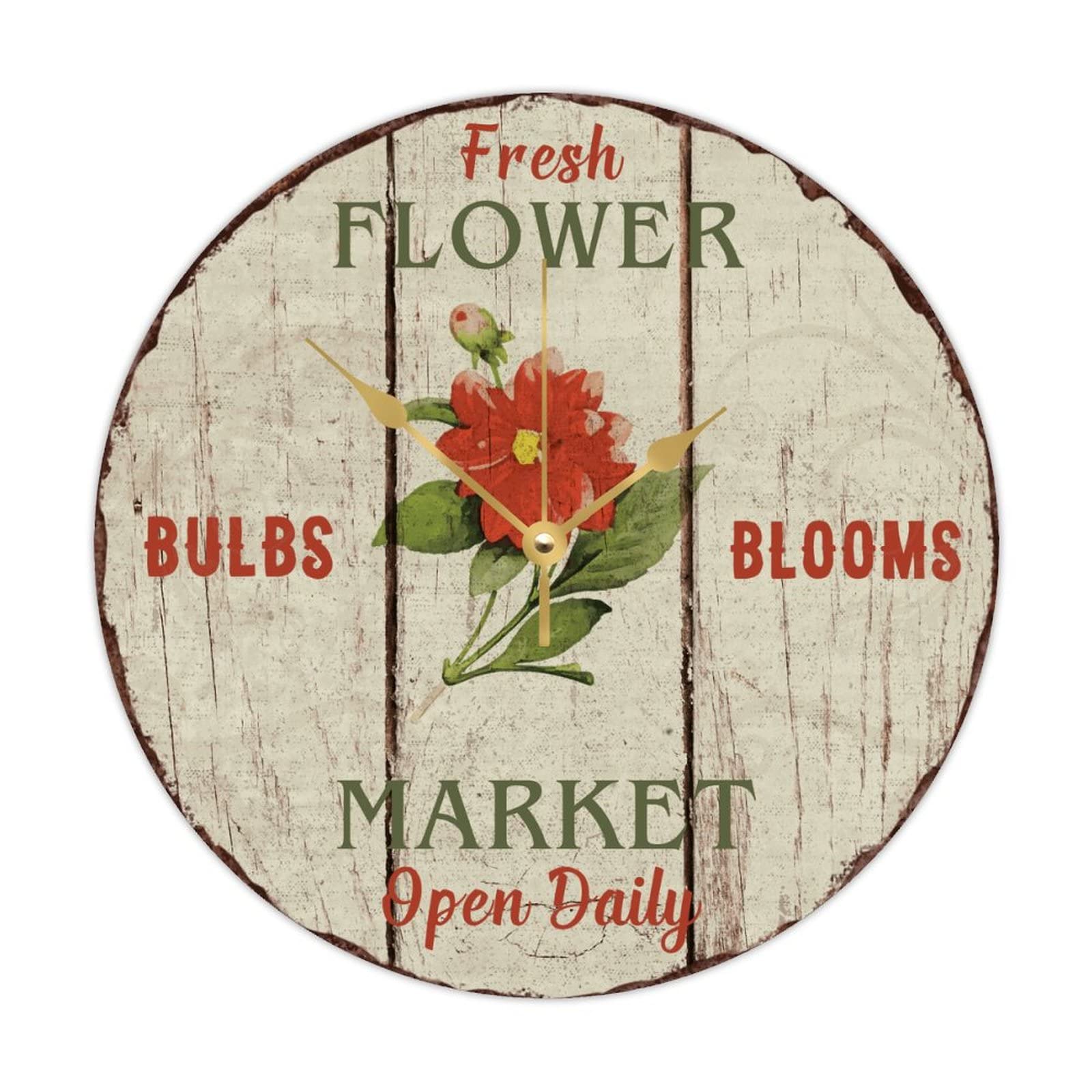 Horloge murale Dahlia en bois rétro chic vintage et silencieuse