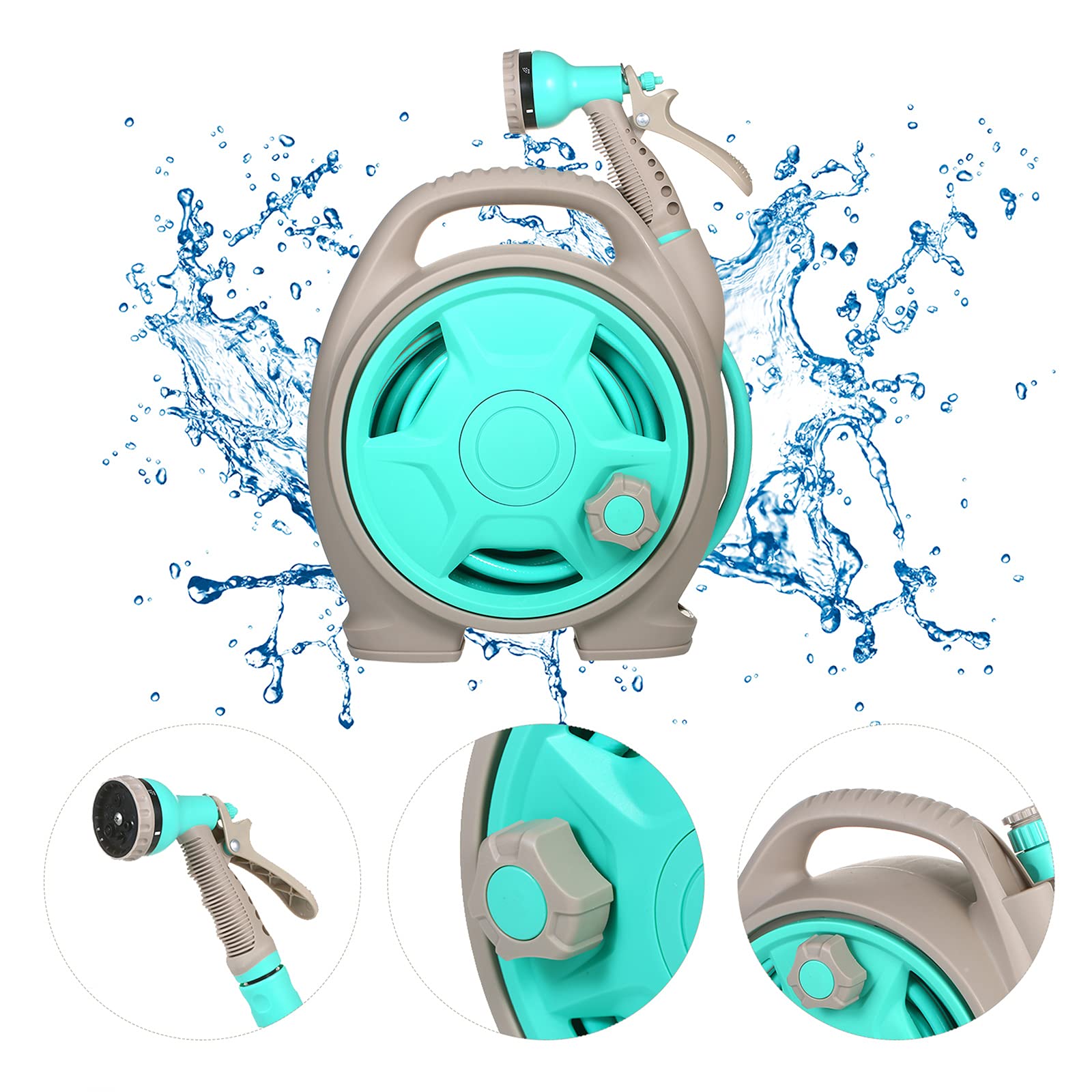 Versenkbare Gartenschlauchtrommel, 50 FT Tragbarer Gartenschlauch mit 6-Funktions-Sprühdüse Zum Gießen, Waschen und Reinigen Von Autos,