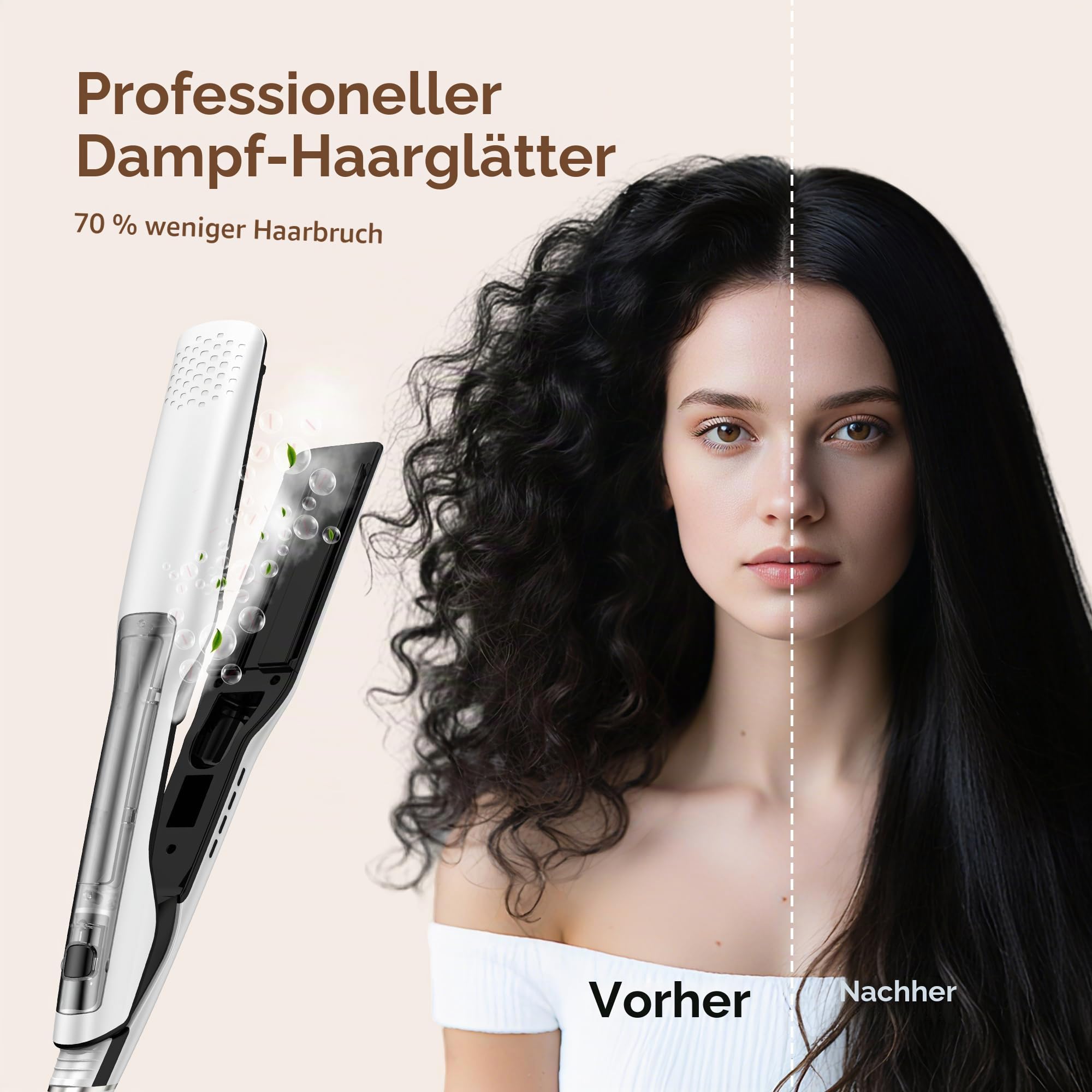 UKLISS Dampfglätteisen, Steam Haarglätter Breit Leistungsstarker Dampf | Glätteisen Breit 40MM mit LCD Display, Für Alle Haartypen, Professionell Haarschutz, 100℃-230℃