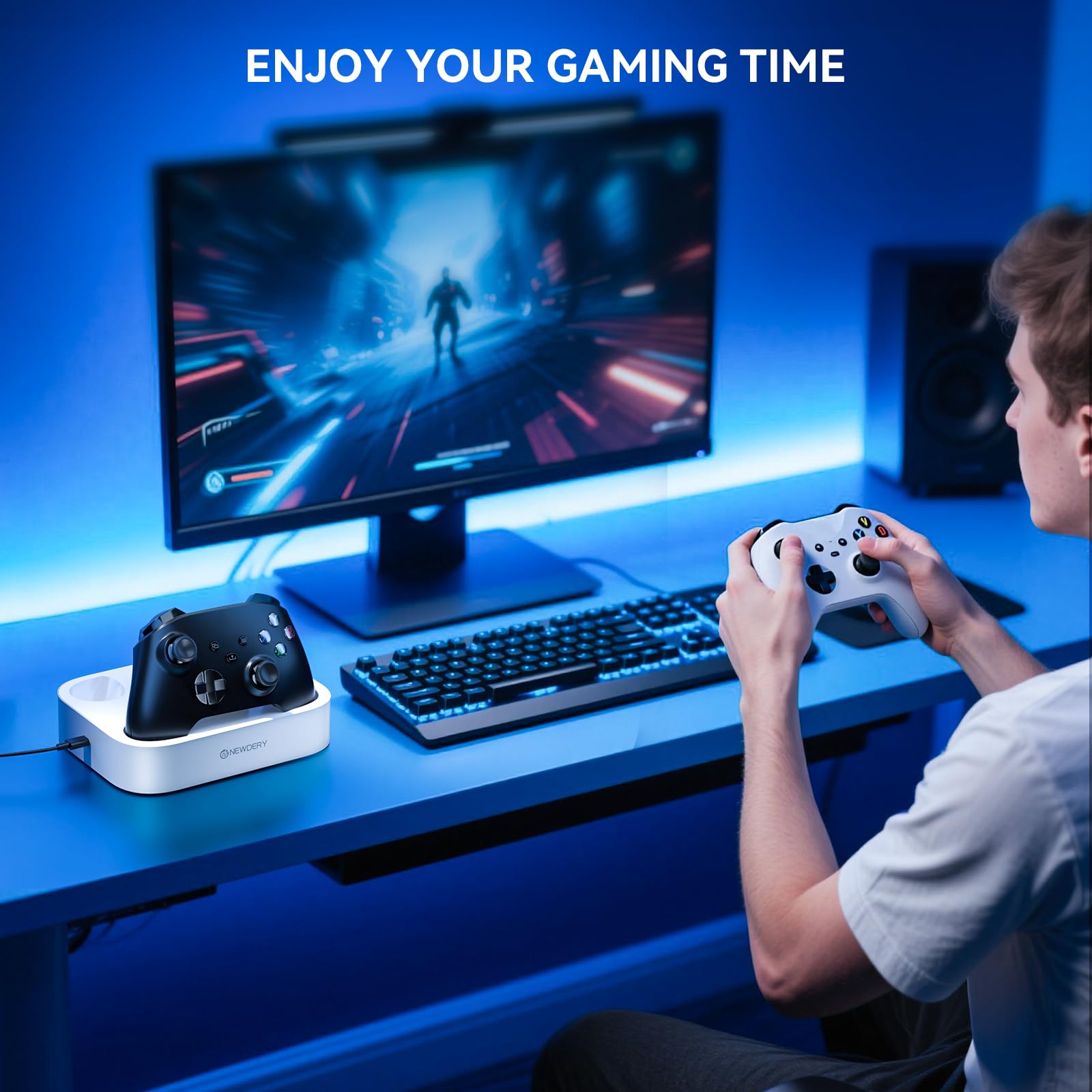 NEWDERY Estación de carga para mandos de Xbox, 2 baterías recargables de 5280 mAh para mandos de Xbox One/Series X|S, base de carga rápida con 4 tapas para baterías - Blanco