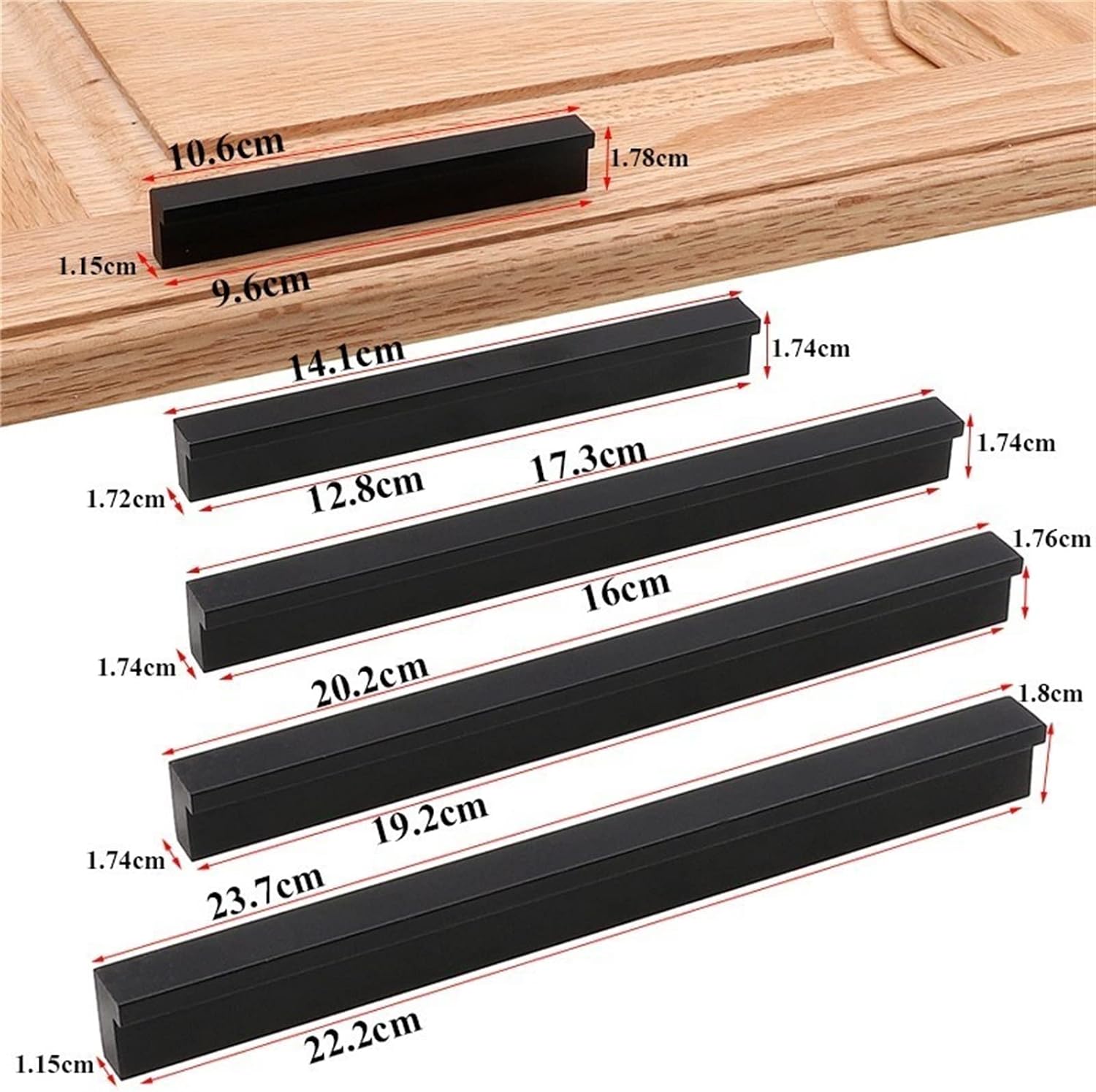 Black Cabinet Handles olid Aluminum Alloy Kitchen Cupboard Pulls Drawer Knobs Furniture Handle Hardware 1Pcs(23.7)
