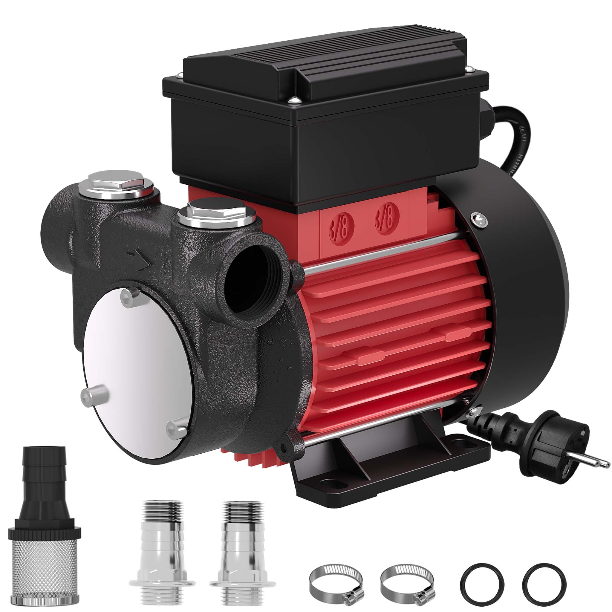 Wiltec Pompa do oleju napędowego i opałowego 375 W 60 l/min 230 V, samozasysająca, wysokość ssania 2 m dwie tuleje węża, zawór zwrotny
