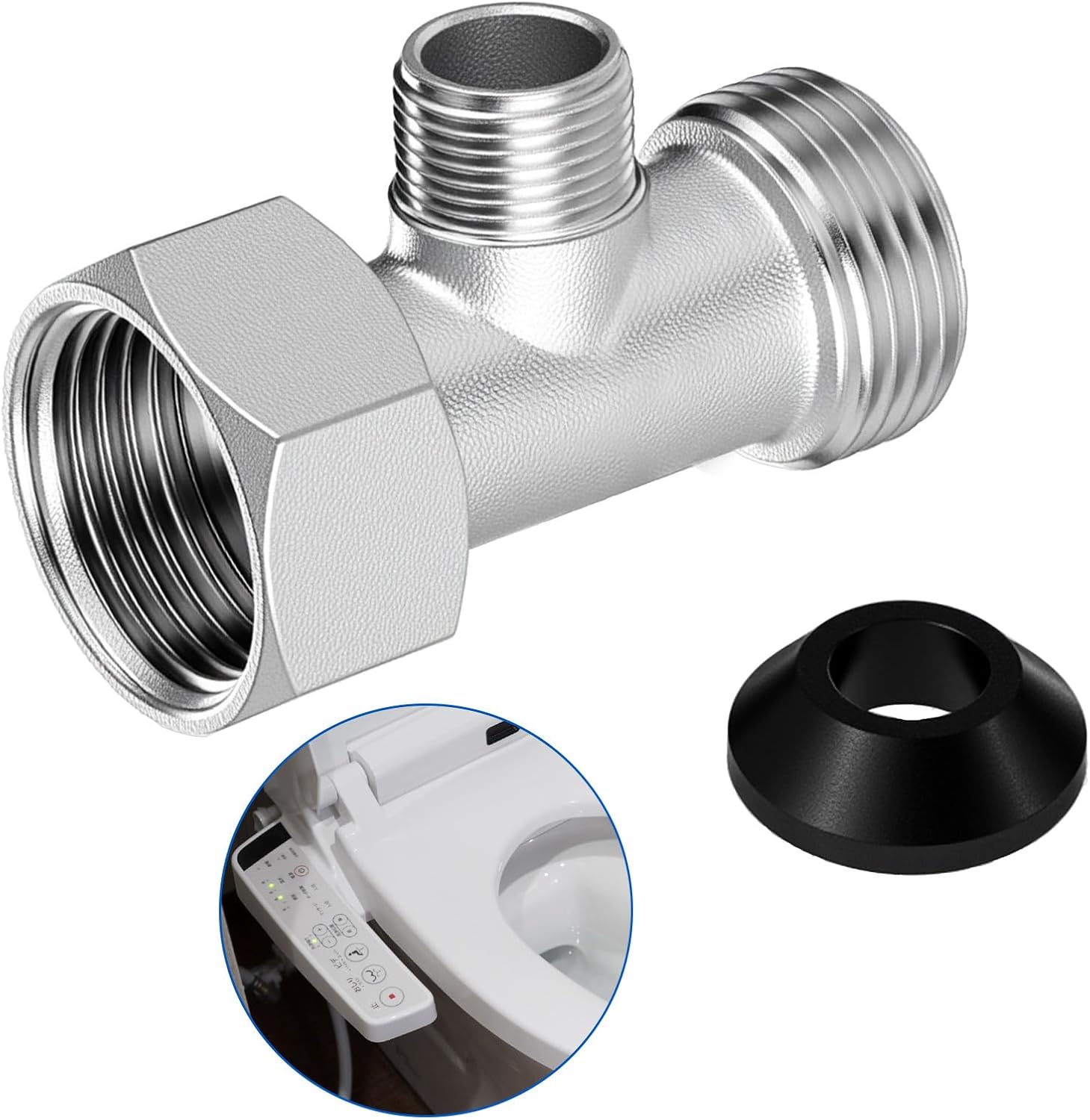 Bidet T Adapter, T Valve Toilet Faucet Hose Splitter 3 Way 7/8inch 3/8inch 7/8inch, Shower Head Plumbing Splitter with Gasket, Valve Hose Fitting for Shower Head Diverter Sprayer Faucet