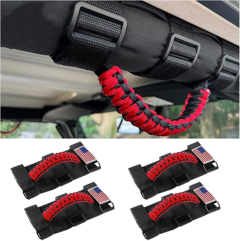 Alças de segurança para barra anticapotamento HZEL vermelhas para Wrangler JK, JL e TJ – 4 unidades