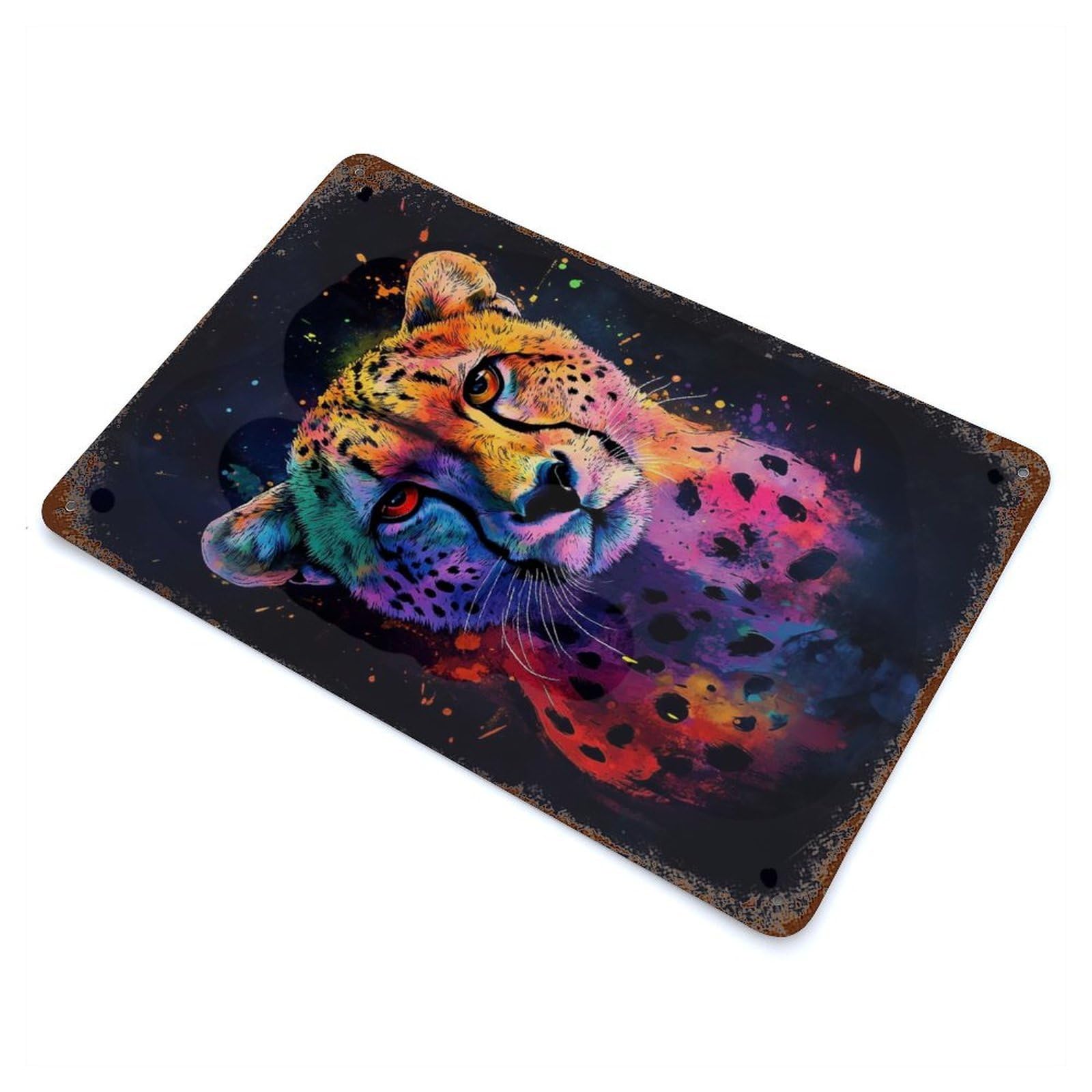 Cheetah in Neon Colors Decorative Tin Sign 11.8"x7.9", Ideal for Garage, Bar And Workshop Decor