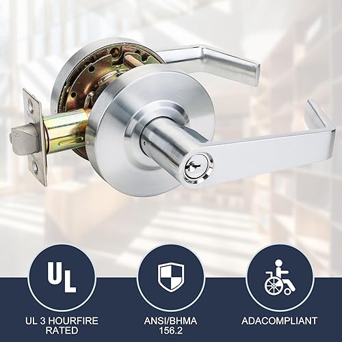 Miniatura 2 de Grado 2 Grado 2 almacén comercial manijas de puerta cerraduras con UL y 4000000 cilindros prueba, hechas de cromo satinado con manijas de palanca