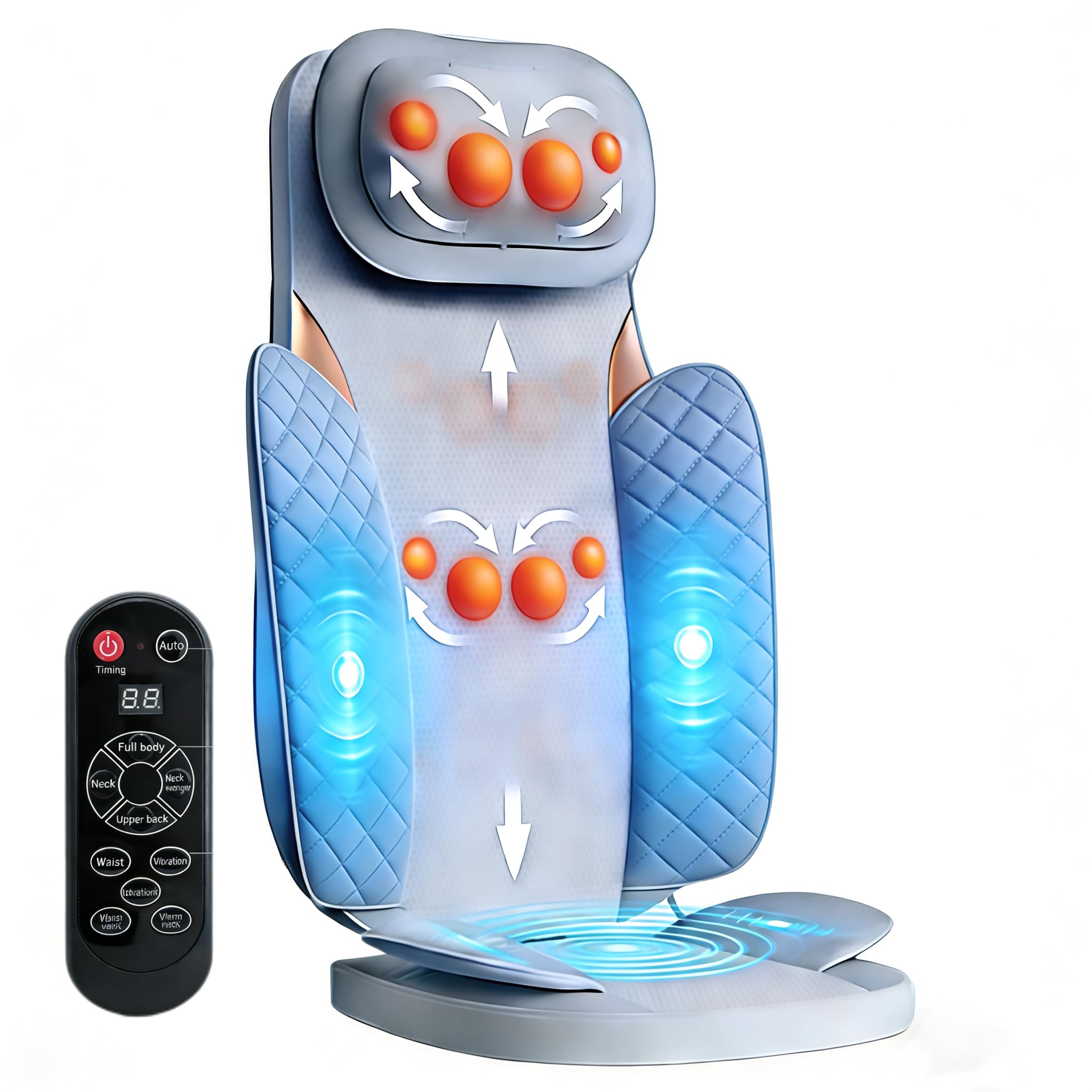 Ethereal Wellness Shiatsu Neck and Back Massager with Heat,35cm Rolling Massage Chair Pad,4D Kneading Cushion with Vibration for Pain Relief,