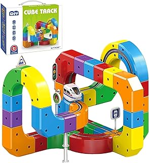 Electric Train Set, Flexible Track Fusion Train Set, DIY Race Car Track Building Kits with Train and Traffic Signs, for 4-...