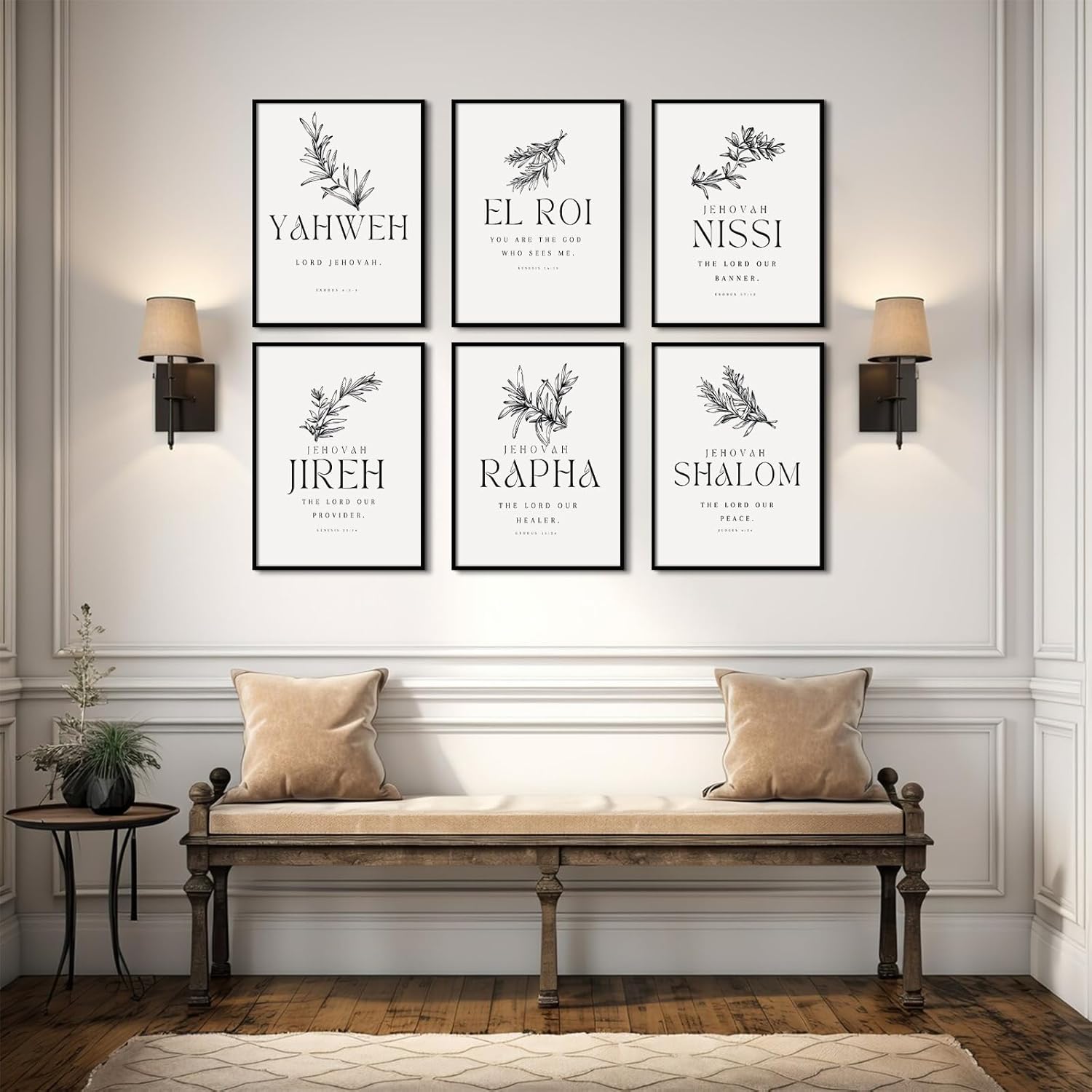 Christian Hebrew Names of God Wall Art Bible Verse Scripture Canvas Wall Decor Art Minimalist Jesus Pictures Modern Christian Poster Artwork Bible Verse Prints for Room 12x16 Inch Unframed Set of 6