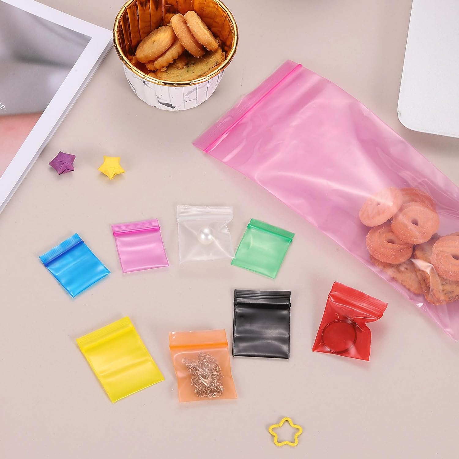 PATIKIL Mini Plastic Bags, (1.2 x 1.6 Inch, Blue) (100 Pcs) 7.9 Mil Resealable Poly Bag Mini Zipper Colored Transparent Packing Pouch, Suit for - Jewelry Rings Earrings Bracelet Beads