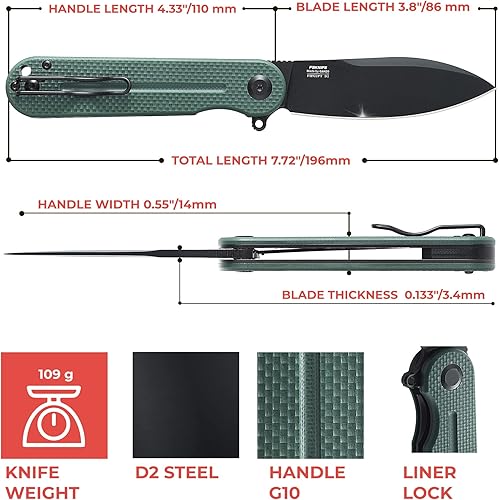 Miniatura 2 de Firebird Ganzo FH922PT-GB - Cuchillo de bolsillo plegable con rodamiento de bolas, D2, hoja negra, G10, mango antideslizante con clip, equipo de