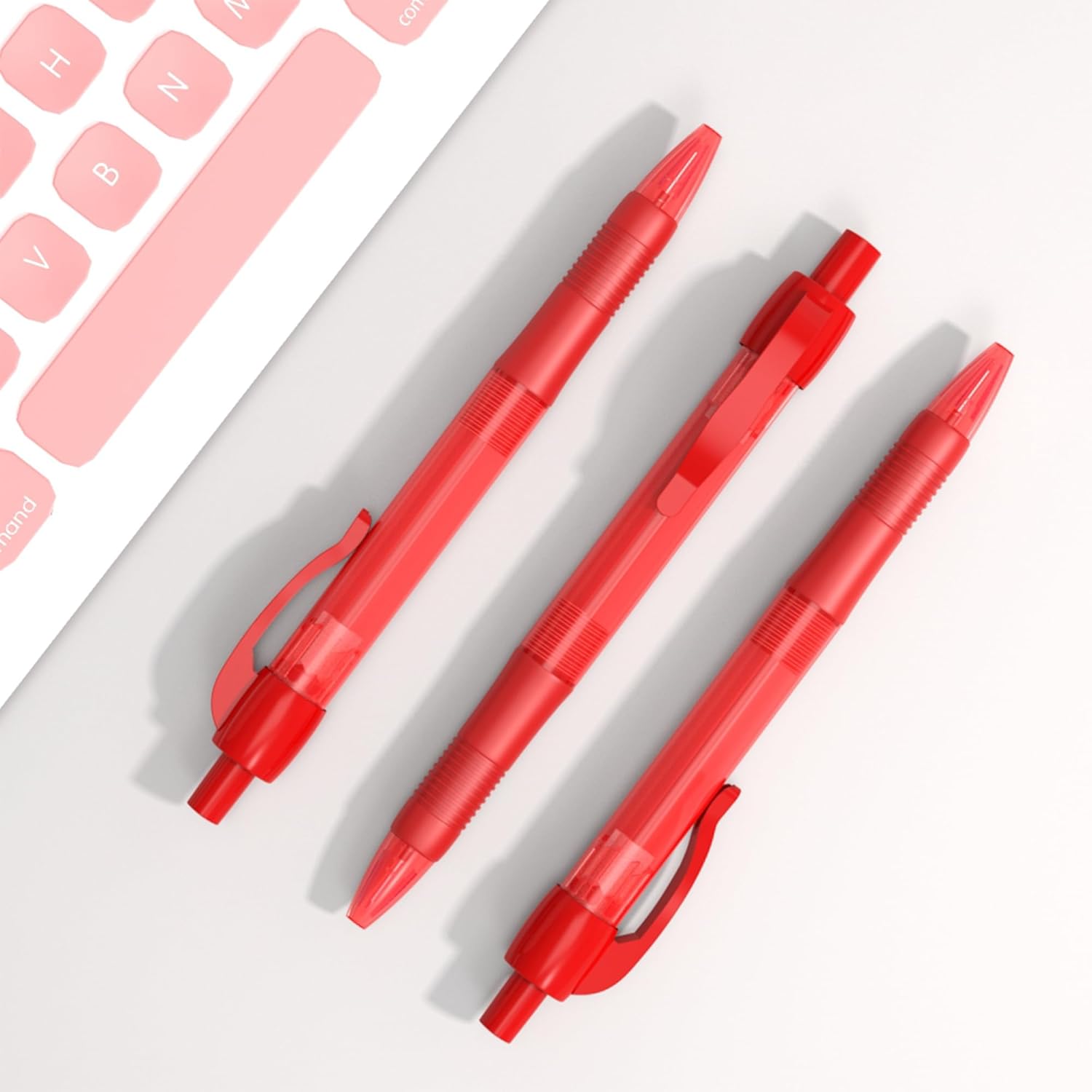 deegtran Pens Bulk, 30 Pack No Bleed Red Ink Click Pens with Soft Grip, Wholesale Retractable Ballpoint Pens for Office School, Medium Point Smooth 1.0MM