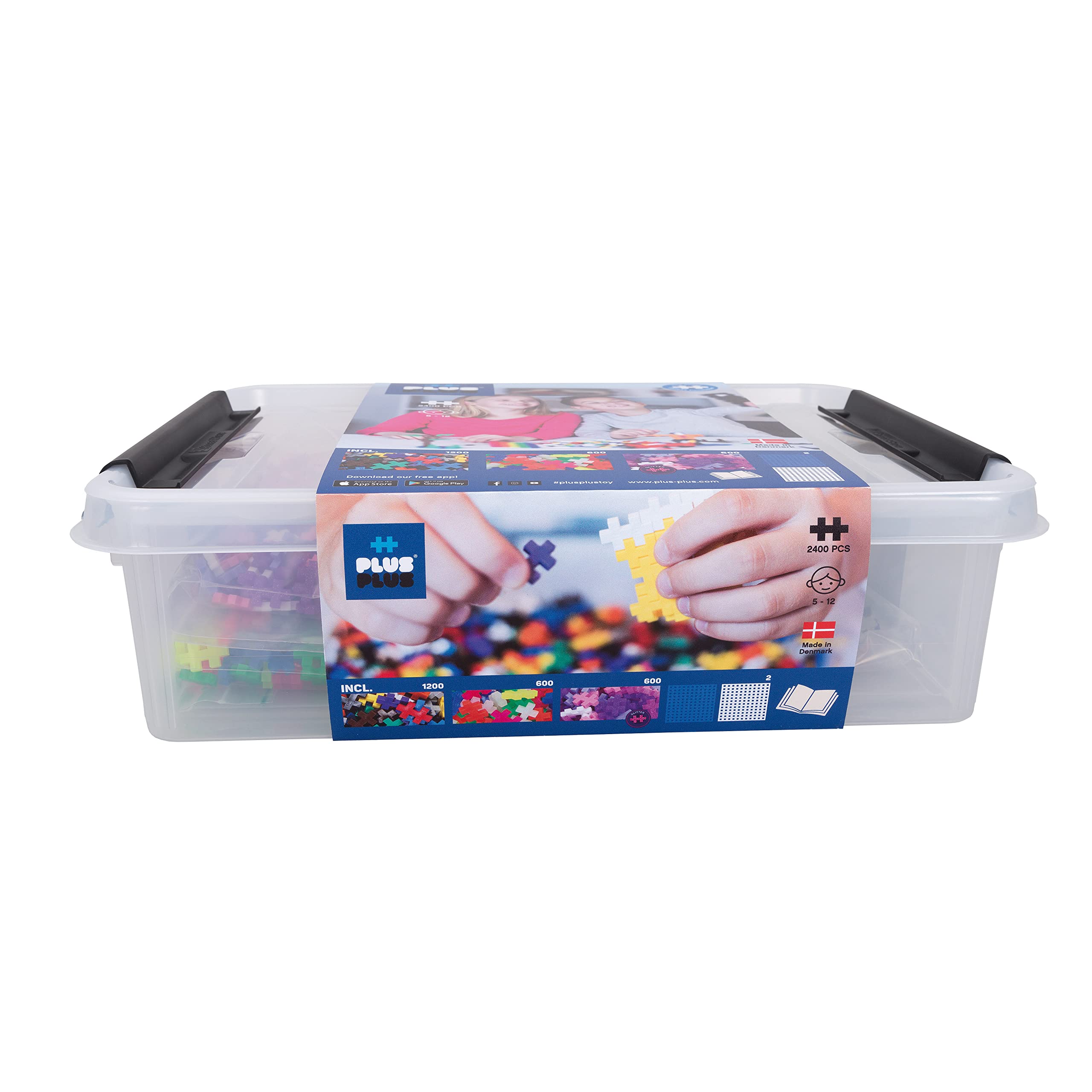 Plus-Plus 9603406 Kreativ-Bausteine Box, Geniales Konstruktionsspielzeug, 2400 Teile, Basic, Rosa & 9607016 Kreativ-Bausteine, Learn to Build Fahrzeuge-Set, Konstruktionsspielzeug, 800 Teile