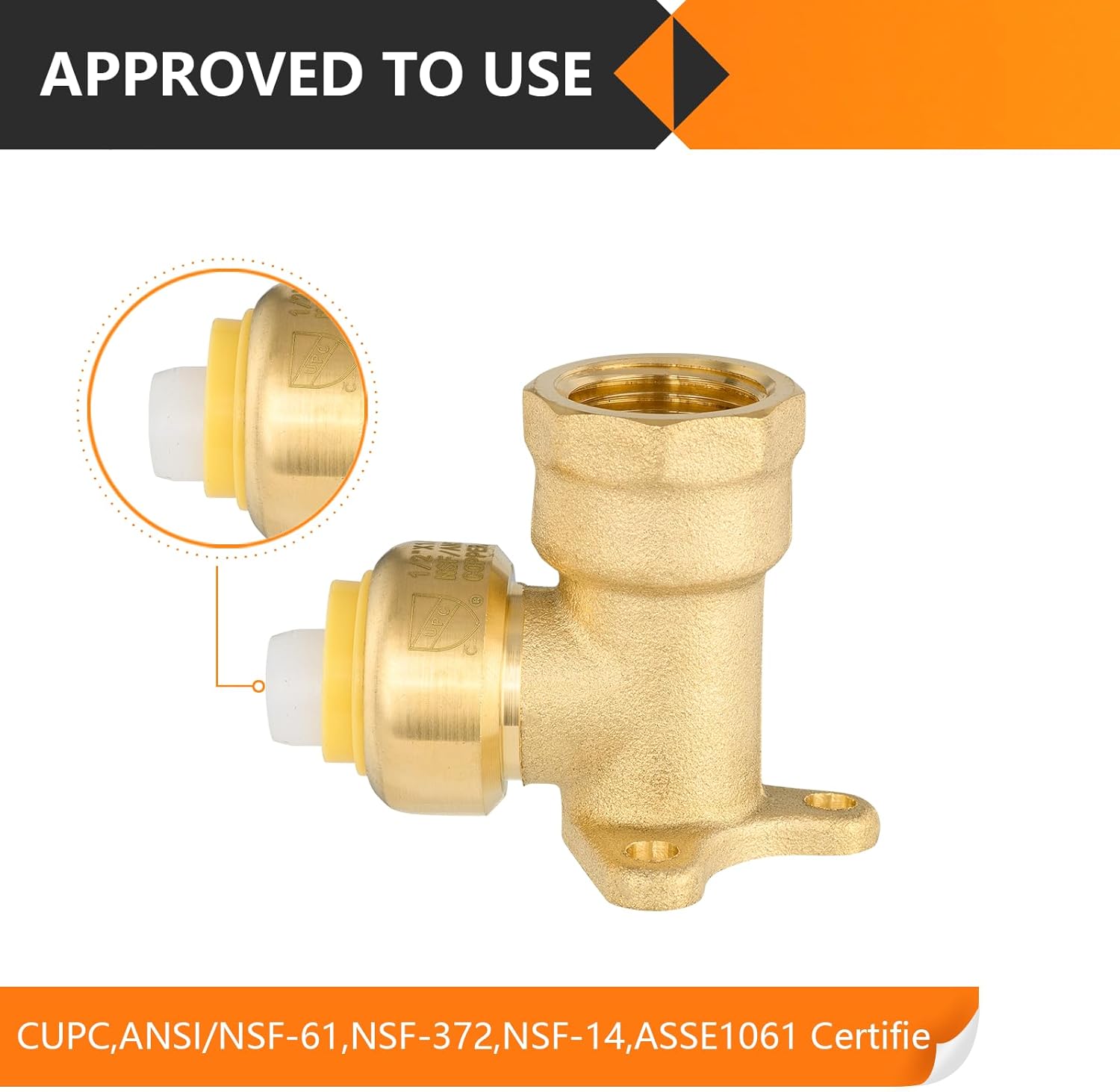 50-Pack HeSun Pushfit Drop-ear Elbow, 1/2" Female NPT x 1/2" Push to Connect Plumbing Fittings with Disconnect Clip, Brass Push-fit Fittings for PEX, Copper, CPVC, PE-RT Pipes(PF066-50)