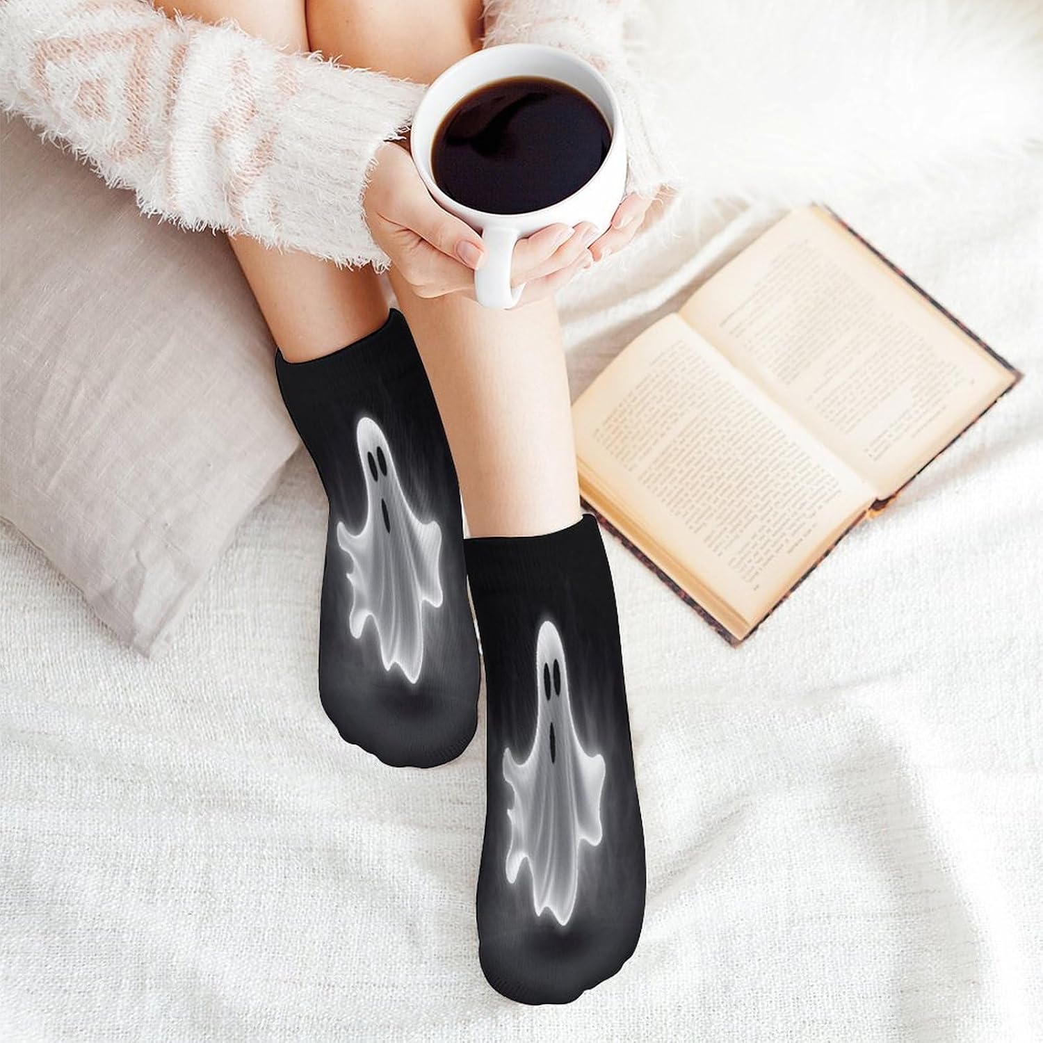Socks for Men Women 5 Pairs Short Ankle Socks | Black And Halloween Ghost Low Cut Casual Crew Sock Cute Breathable Athletic Socks Non Slip No Show Sock