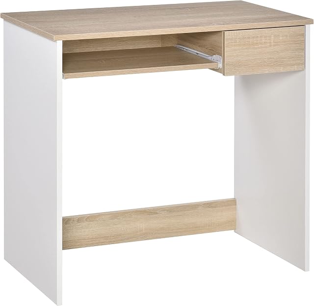 HOMCOM Compact Computer Table with Keyboard Tray Drawer Study Office Working Writing Desk, Oak Colour
