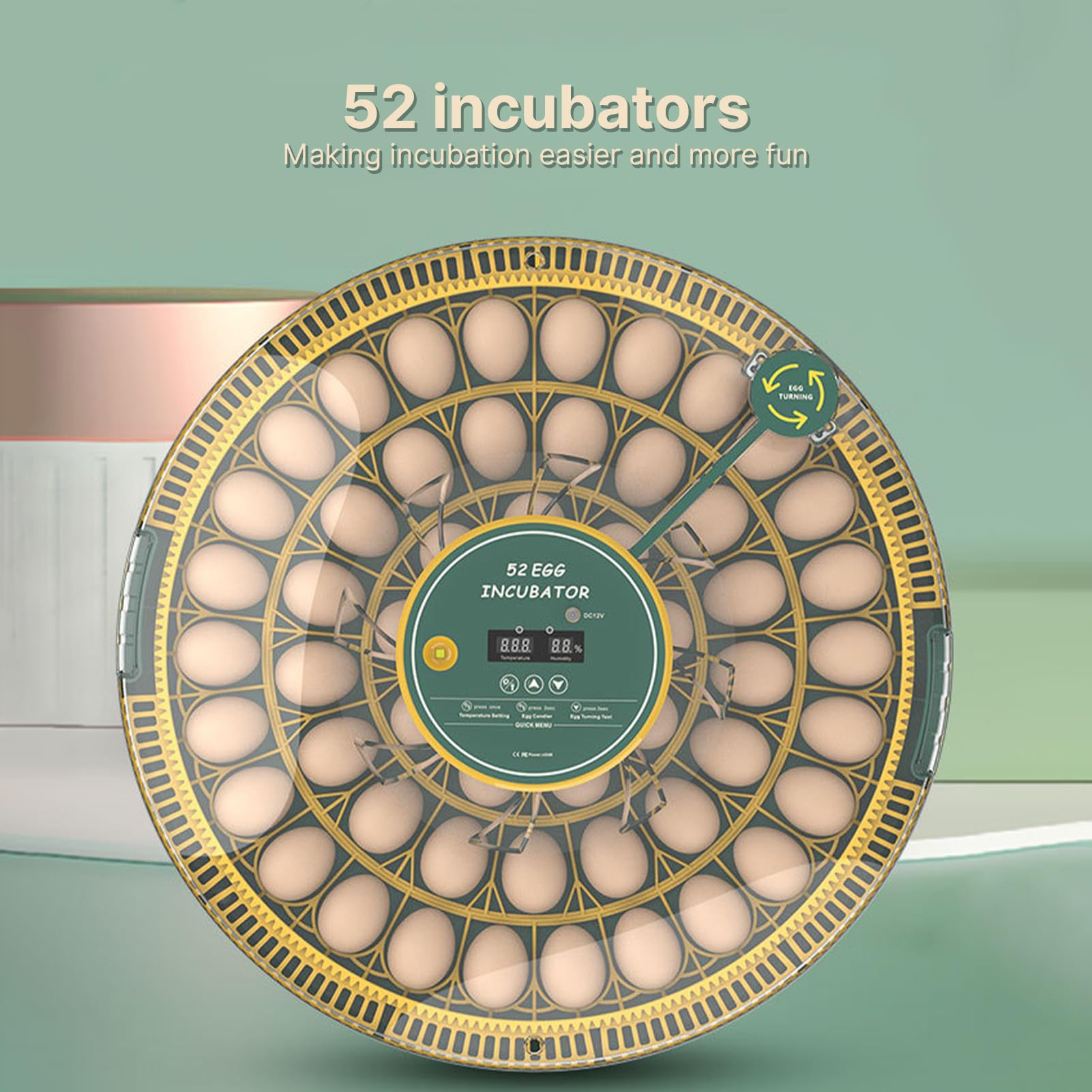 Aoresac Inkubator Jajek 60 W z automatyczną kontrolą Temperatury, Candler LED Light, Poziome Automatyczne Obracanie Jajek, Widoczna (Wtyczka UE)