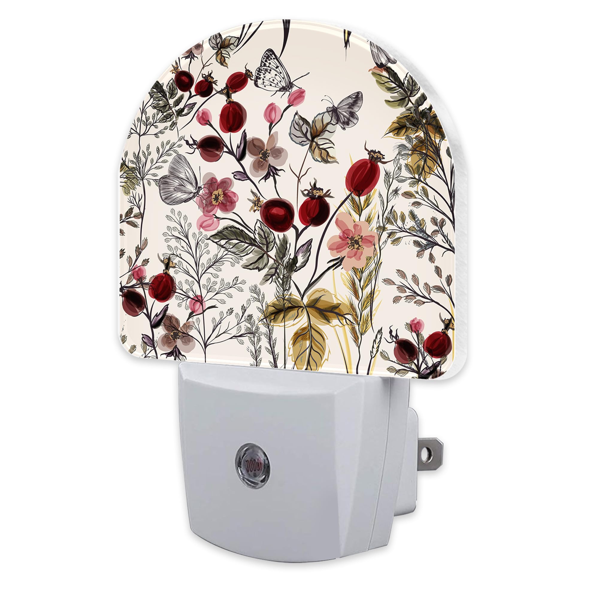 sndheke Vintage Flowers Butterfly Night Light, Watercolor Floral Dusk to Dawn Night Light Plug in,0.5w Energy Saving Sleep Friendly NightLight for Kids Boys Girls Home Decor