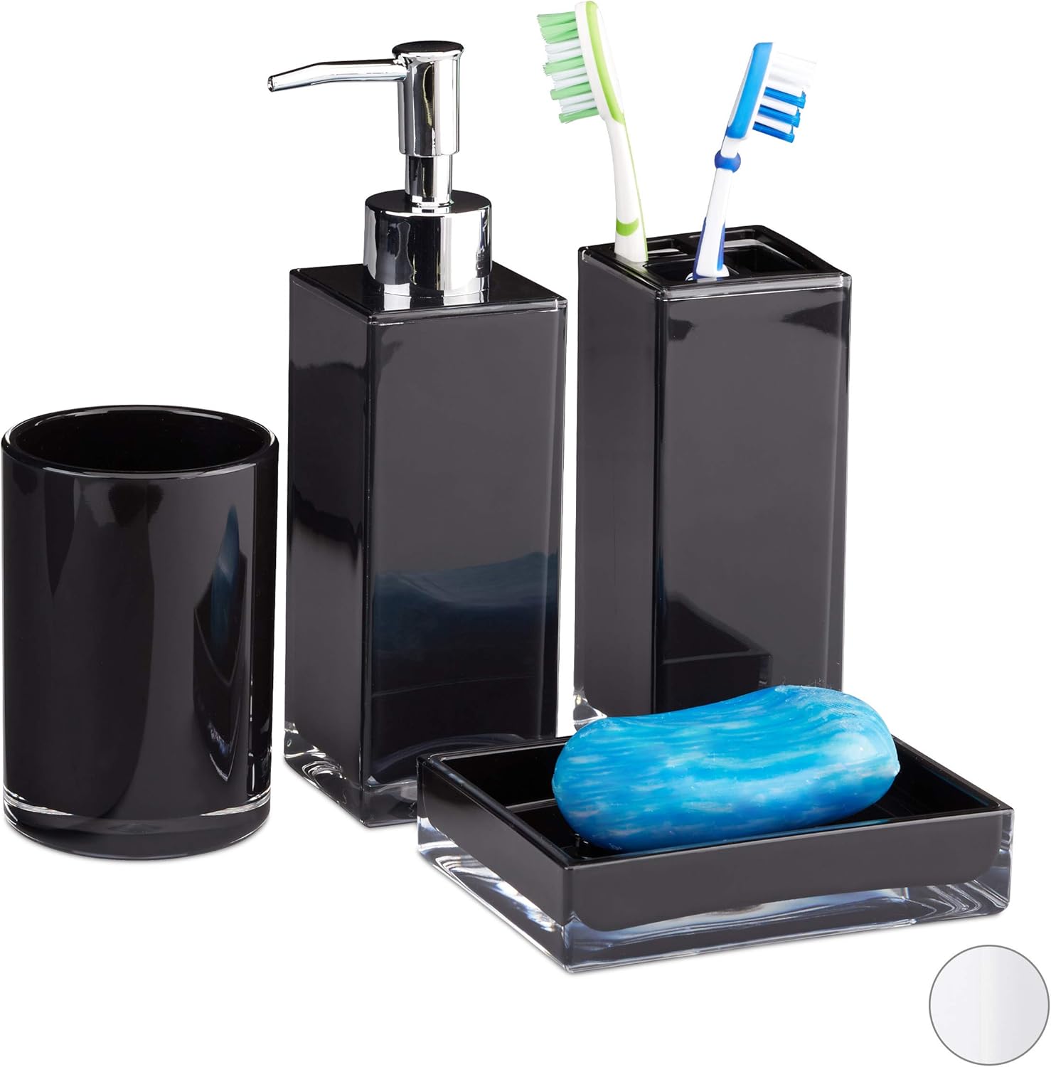 Relaxdays Juego de Accesorios de Baño Moderno, Negro, 9 x 12 x 19.5 cm