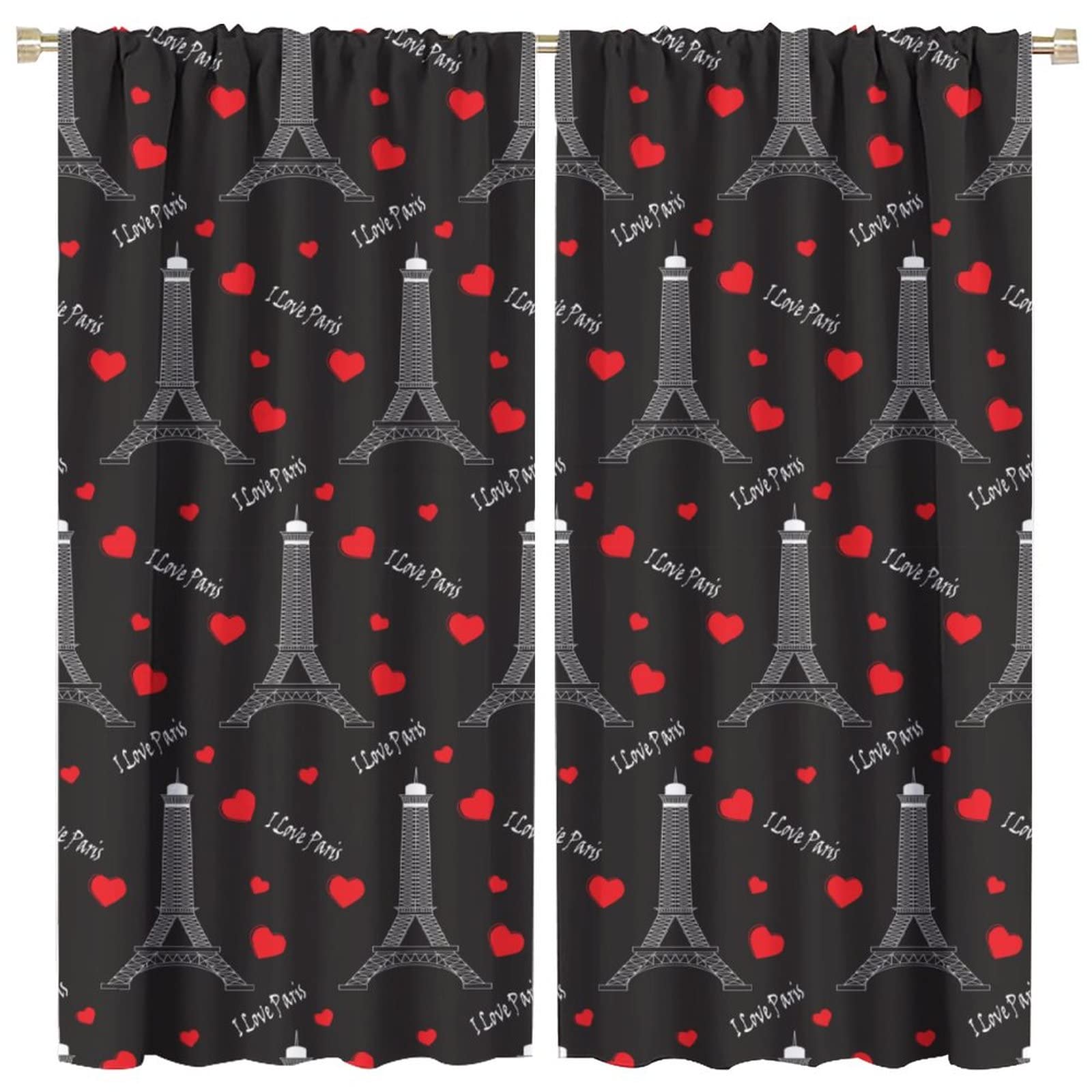 JESTRONRY Paris Pattern Print Curtains,French Eiffel Tower Romantic Home Decor Blackout Rod Pocket Window Drapes 2 Panel Set for Living Room Bedroom Kitchen Bathroom Decor W63xL63in