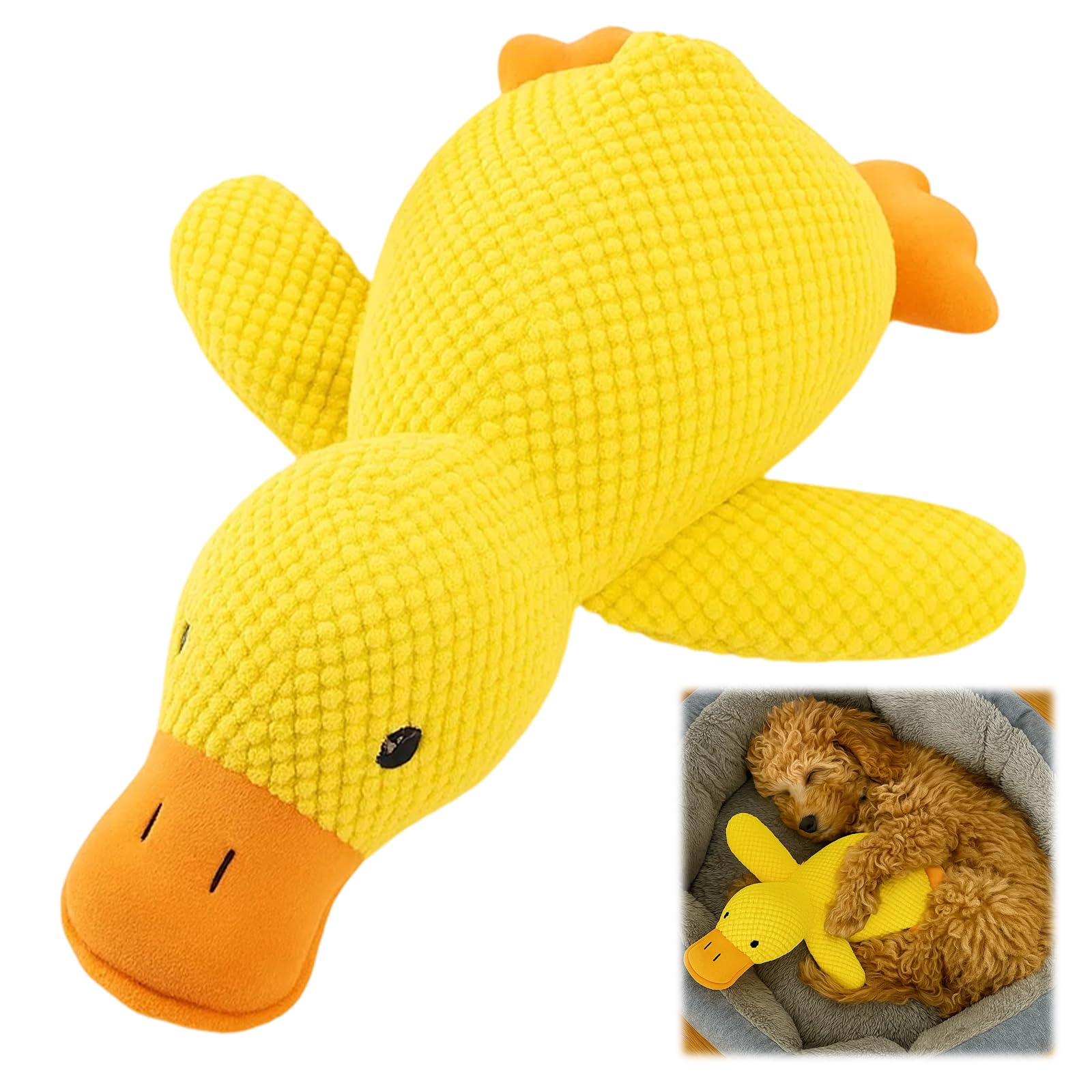 Squeaky Dog Toys, Yellow, 32cm x 28cm, Duck Dog Toy for Small Medium Large Dogs Interactive Plush Puppy Toys with Squeaker