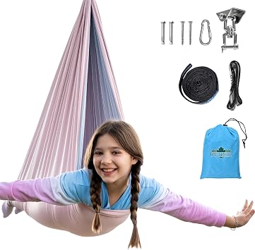 OUTREE Sensory Swing, Double Layer Therapy Swing with 360 Swivel Hanger, Healing & Relaxing Cuddle Sensory Swing for Kids and Adults with Autism, ADHD, Sensory Processing DisorderPink and Gray