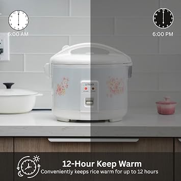 Tiger JNP-1000-LF 5.5 Cup Capacity White Rice Cooker with Non-Stick Inner Pot, Retractable Power Cord, and Keep Warm up to 12 hours (Flower)