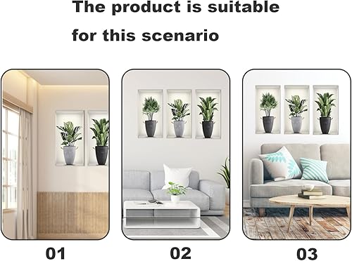 Miniatura 4 de Adhesivos de pared, calcomanías de pared 3D para sala de estar, plantas, arte de pared, jarrón, calcomanía de pared para dormitorios, baño,