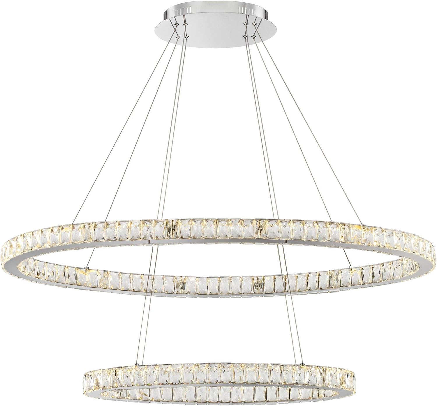 Possini Euro Design Wainwright Chrome Large Round Pendant Chandelier 48" Wide Modern Dimmable LED Crystal Double Rings Fixture Dining Room House Foyer Entryway Kitchen Bedroom Living Room Ceilings