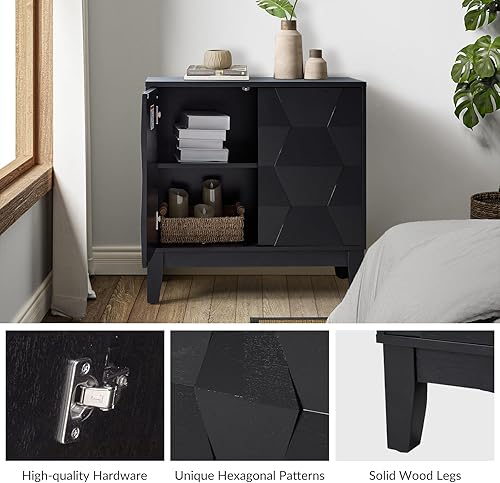 Miniatura 6 de HULALA HOME Armario de cocina moderno con diseño geométrico 3D, aparador independiente con patas de madera maciza, estante ajustable, gabinete de