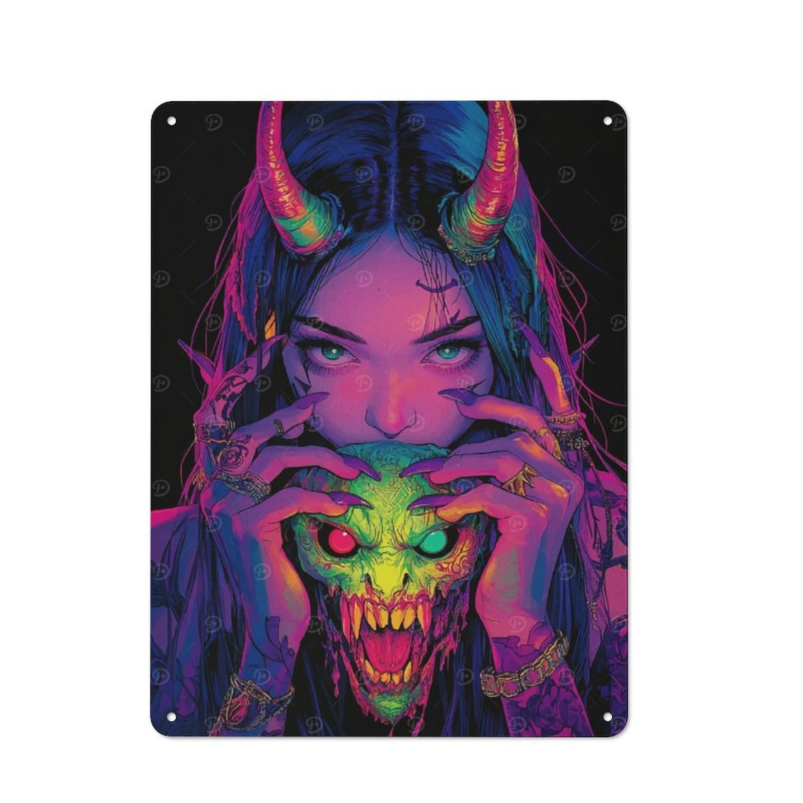 Junmoney Girls Demon With Skull Vintage Tin Sign 40X30cm With For Man Cave Or Games Room, For Games Room Collectors